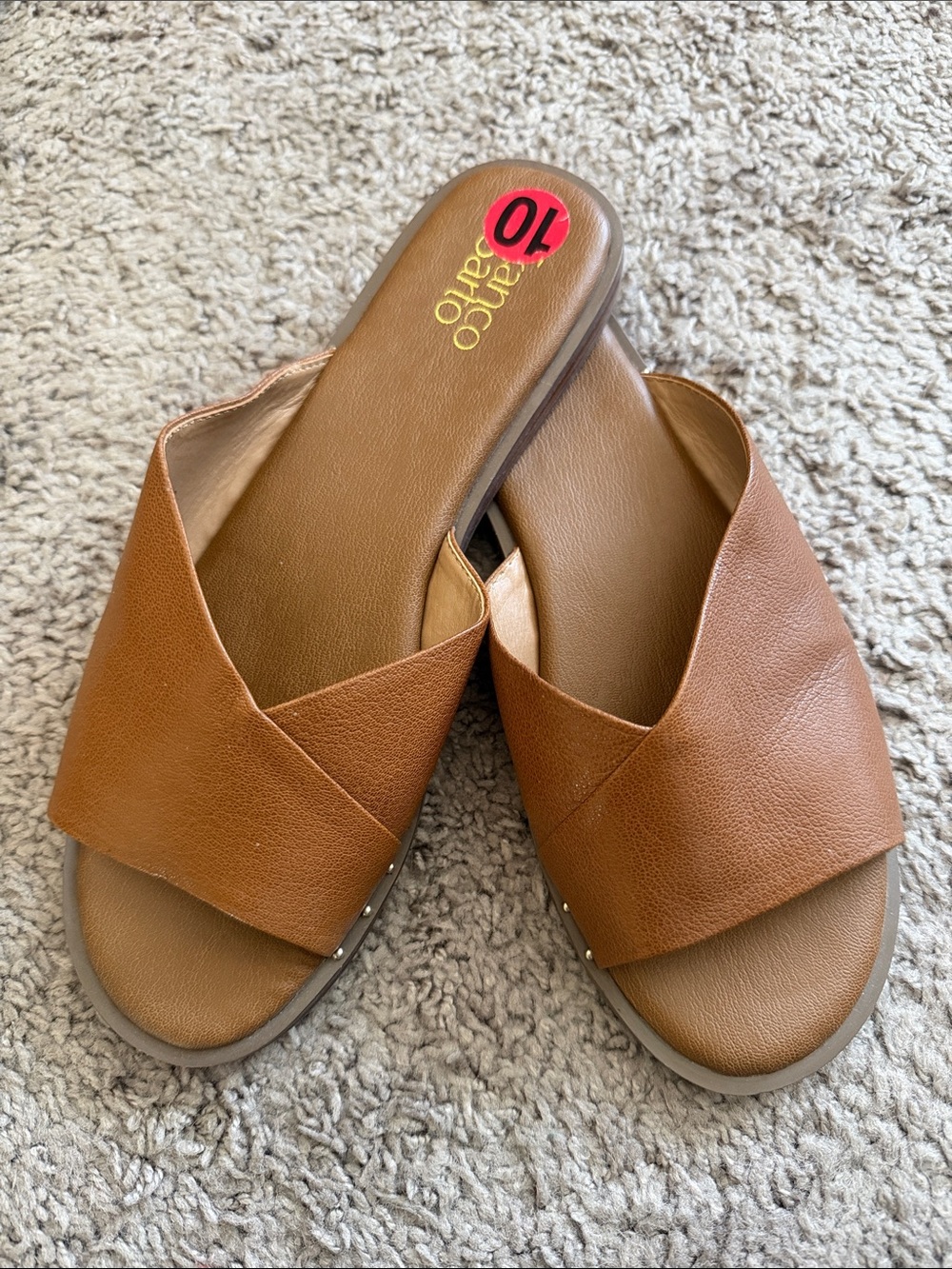 Franco Sarto Tan Leather Crossband Slide Mules